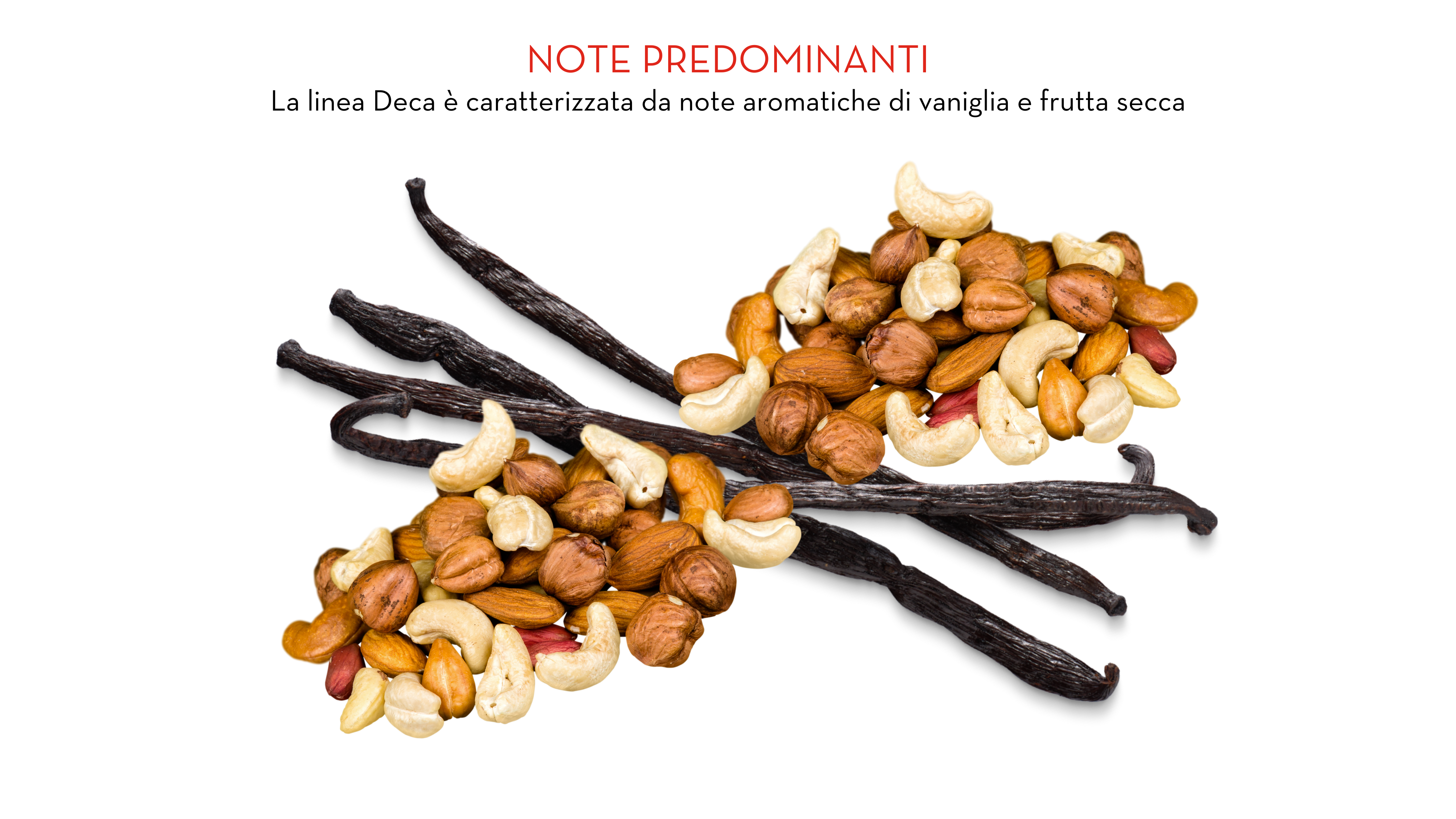Baccelli di vaniglia e frutta secca. Le note predominanti della Linea Deca