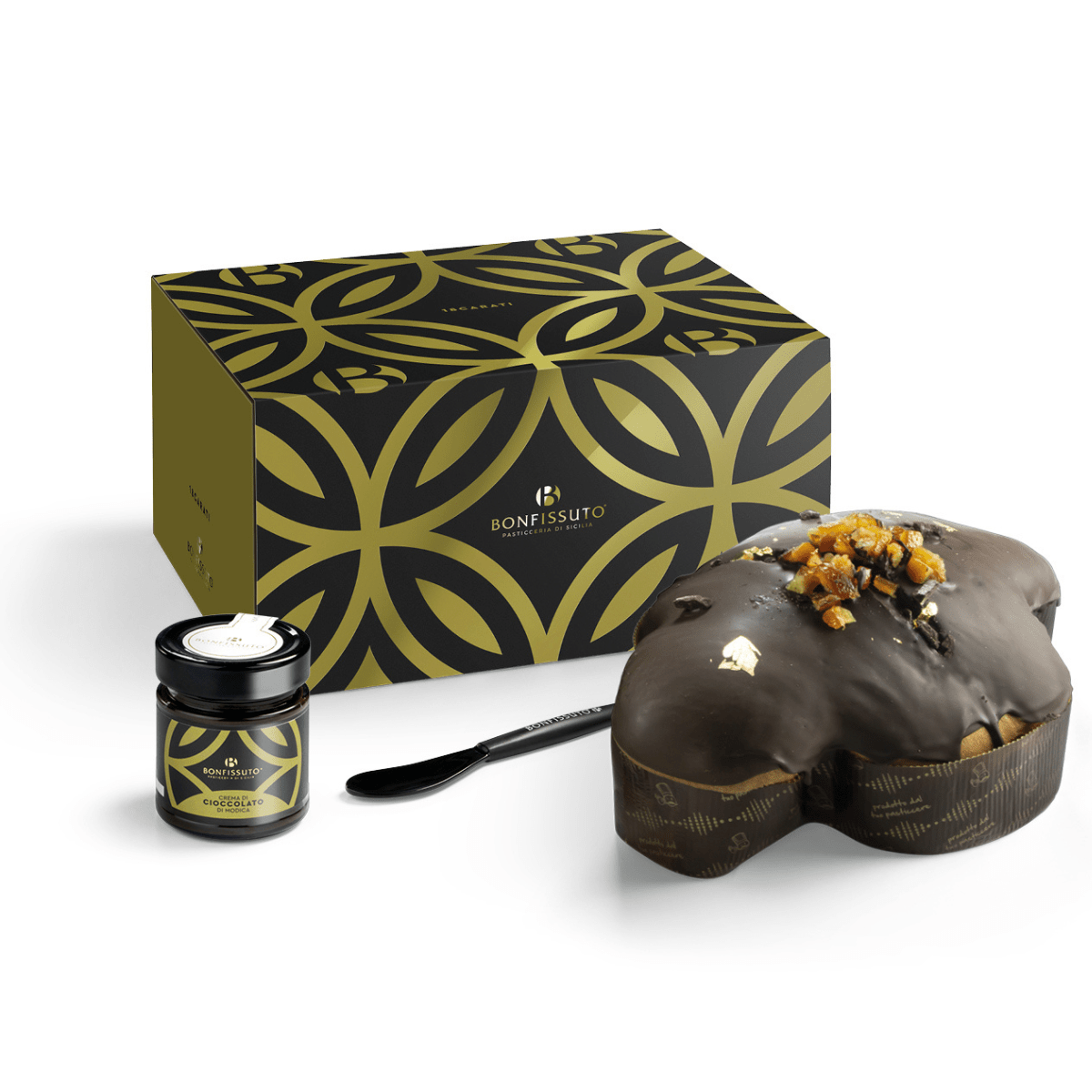 Colomba 18 Carati Bonfissuto, 1 kg - con Crema di Cioccolato di Modica e Foglia d’Oro Alimentare - Musetti shop