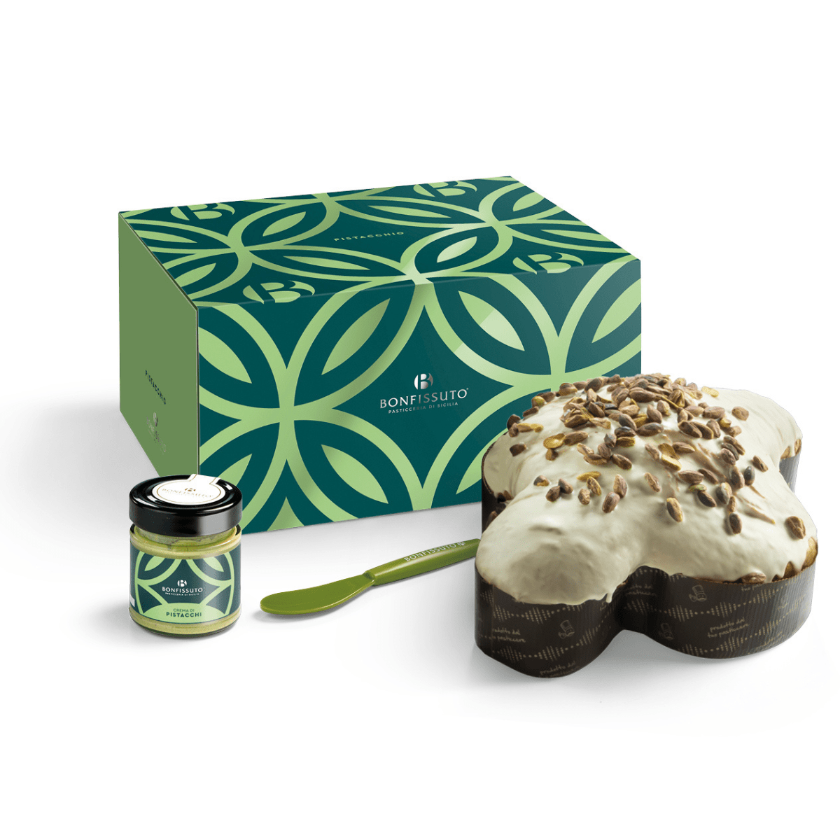 Colomba al Pistacchio Bonfissuto, 1 kg - con Crema al Pistacchio di Sicilia e copertura al Cioccolato Bianco e Pistacchi Interi - Musetti shop