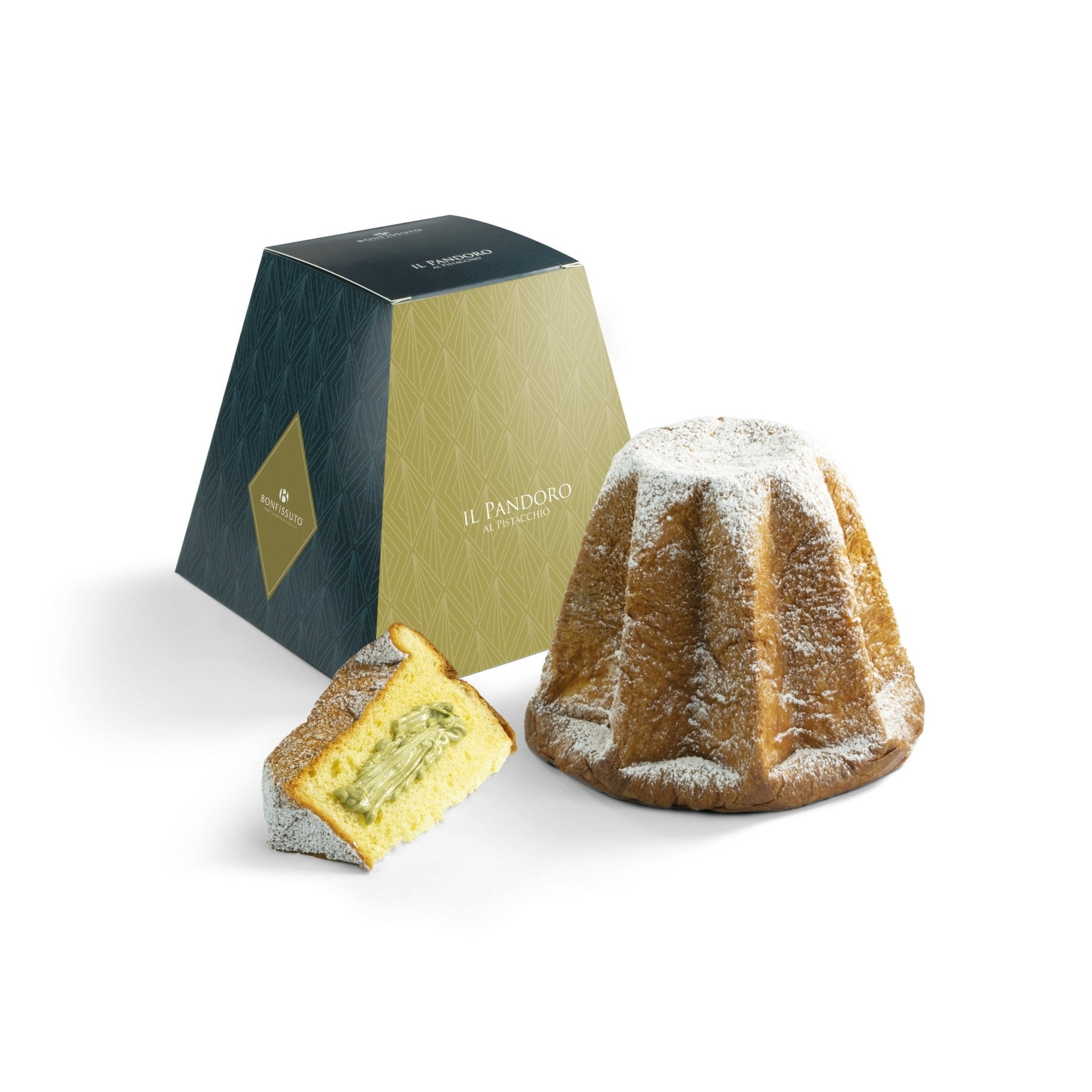 Pandoro al Pistacchio Bonfissuto, 1kg – con Zucchero a Velo e Crema al Pistacchio in Sac à Poche - Musetti shop