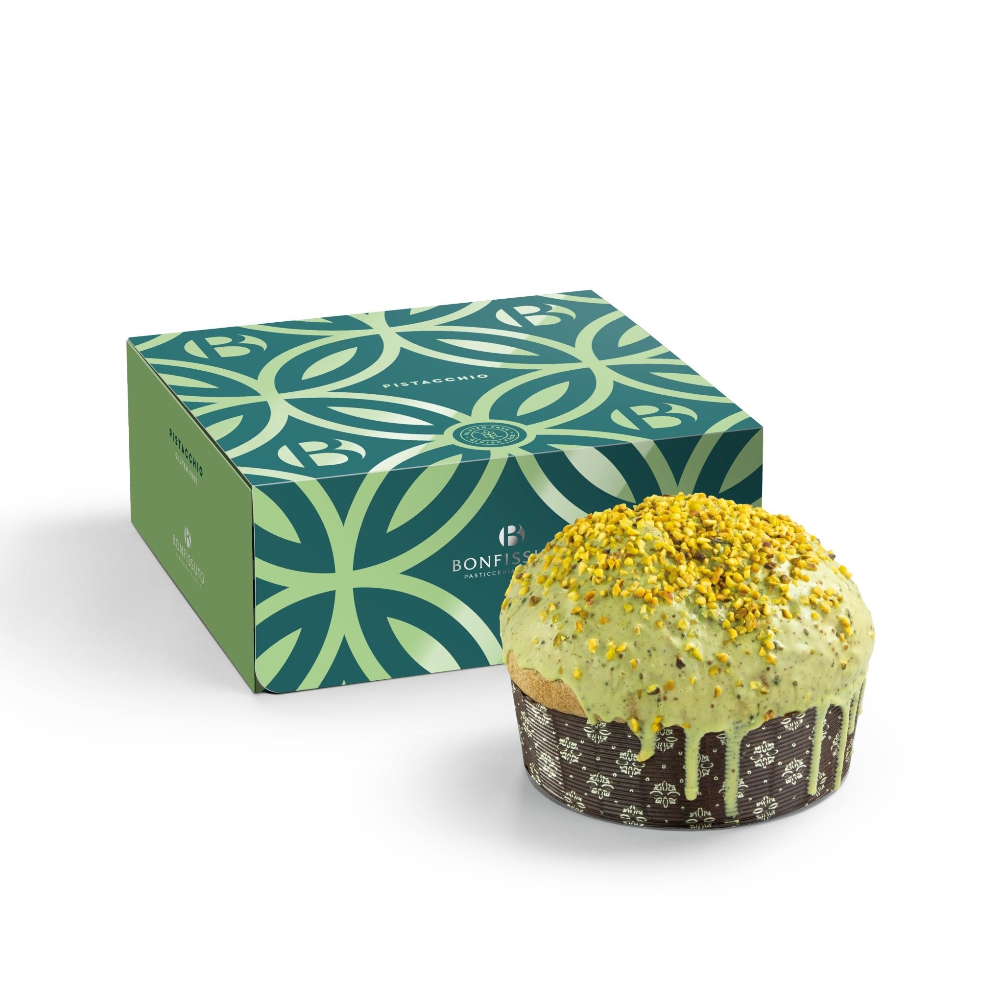 Panettone al Pistacchio Bonfissuto, 1kg – GLUTEN FREE con Glassa al Pistacchio e Crema Spalmabile - Musetti shop