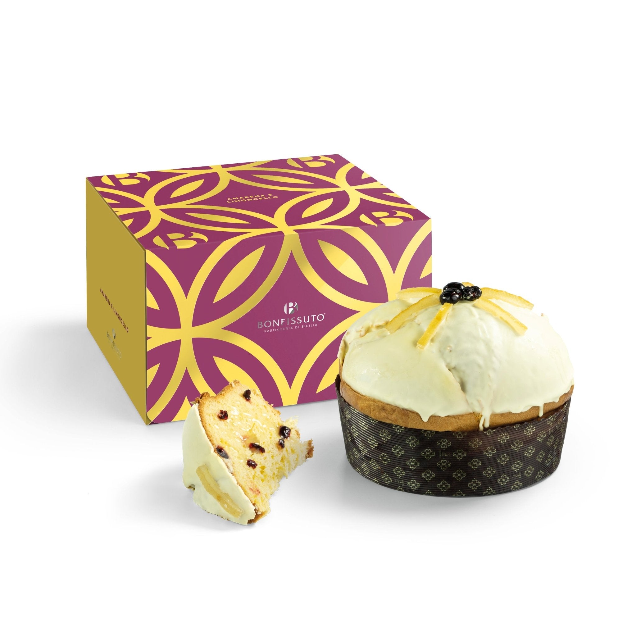 Panettone Amarena e Limoncello Bonfissuto, 1kg – con Crema al Limoncello e Glassa al Cioccolato Bianco - Musetti shop