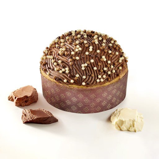 Panettone I Tre Cioccolati Gianduia Sal De Riso, 1kg - con Crema Gianduia e Gocce di Cioccolato Bianco, Latte e Fondente - Musetti shop