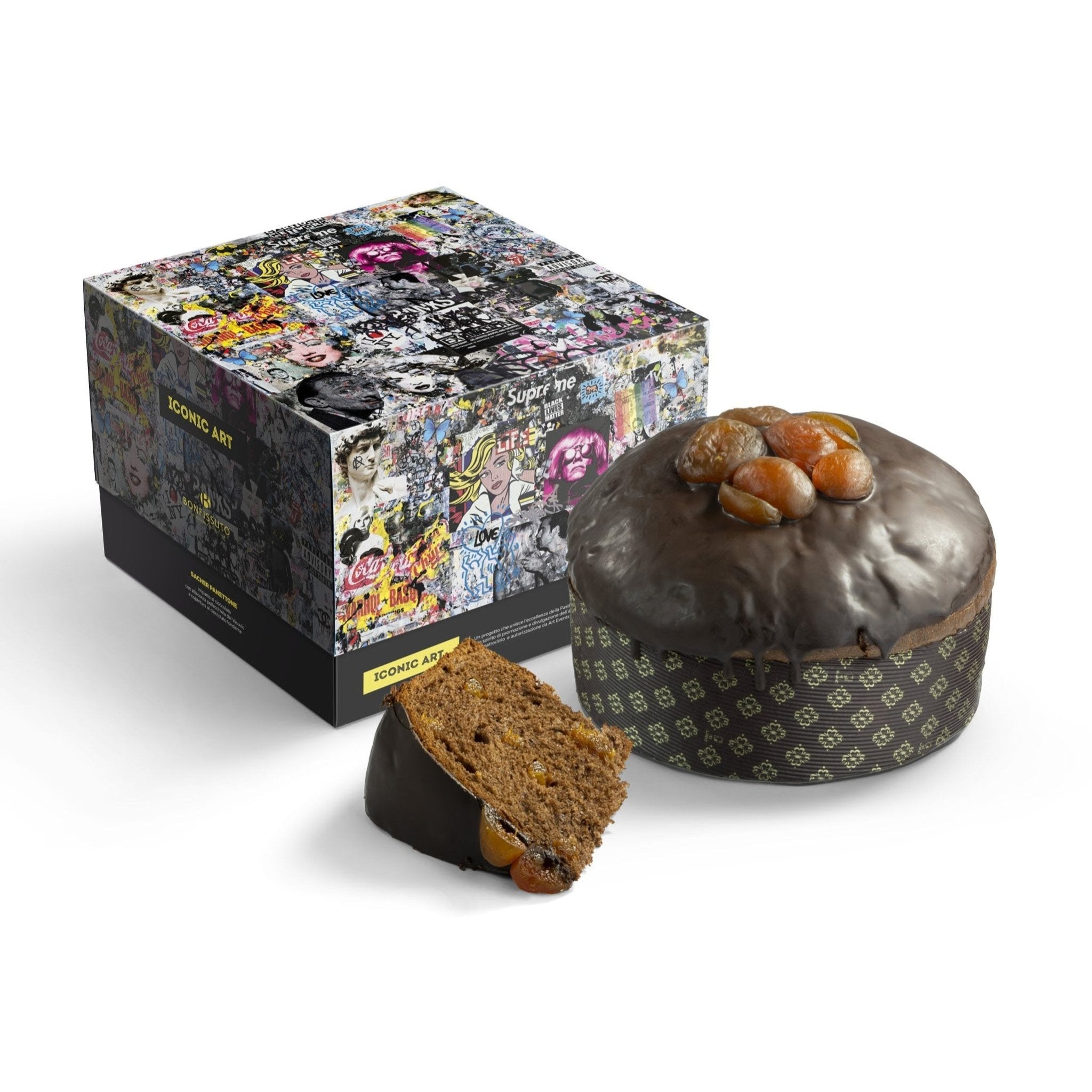 Panettone Iconic Art Bonfissuto, 1kg - con Crema al Cioccolato e Albicocche del Vesuvio - Musetti shop