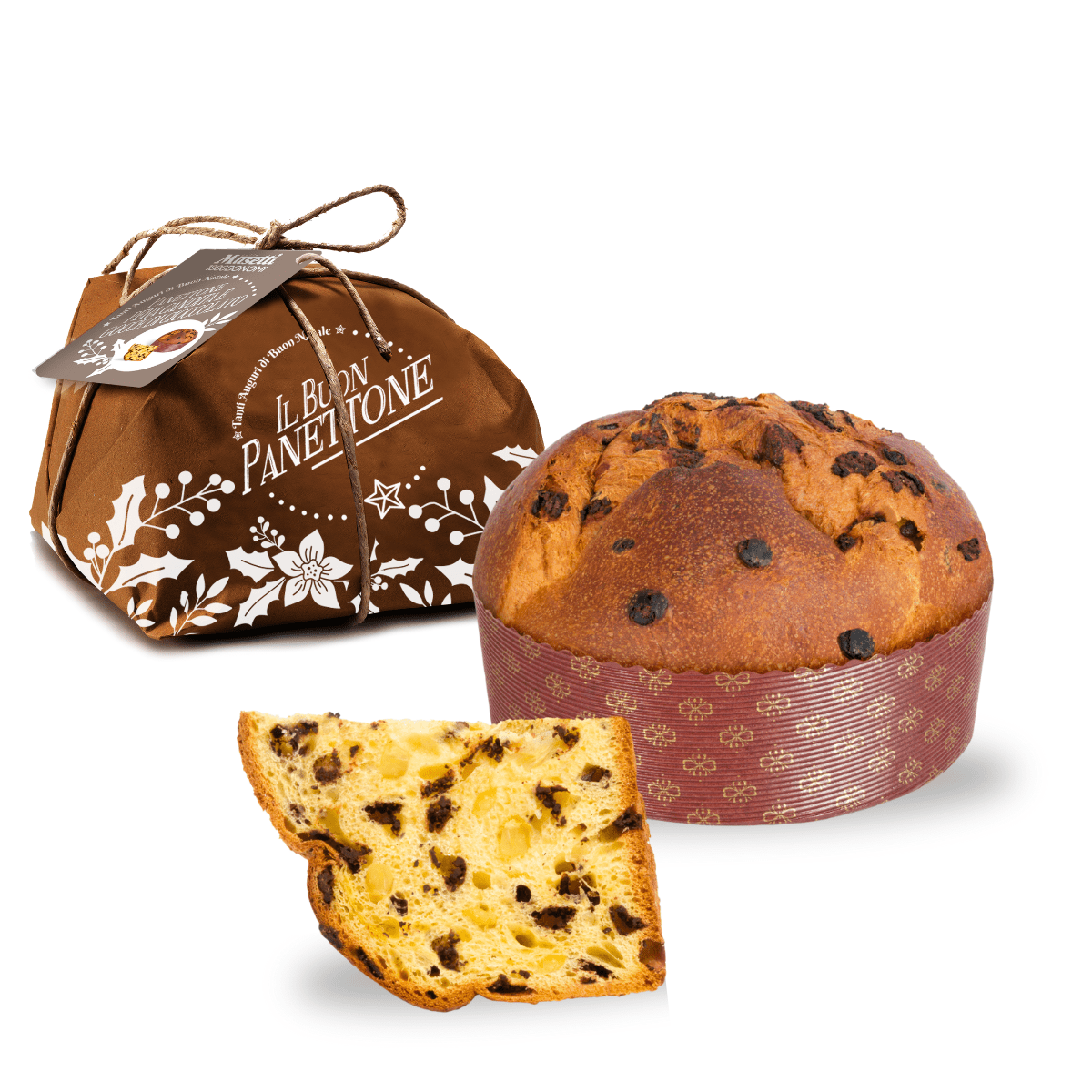 Panettone Pera e Cioccolato Musetti 750g - con Gocce di Cioccolato e Pera Candita - Musetti shop