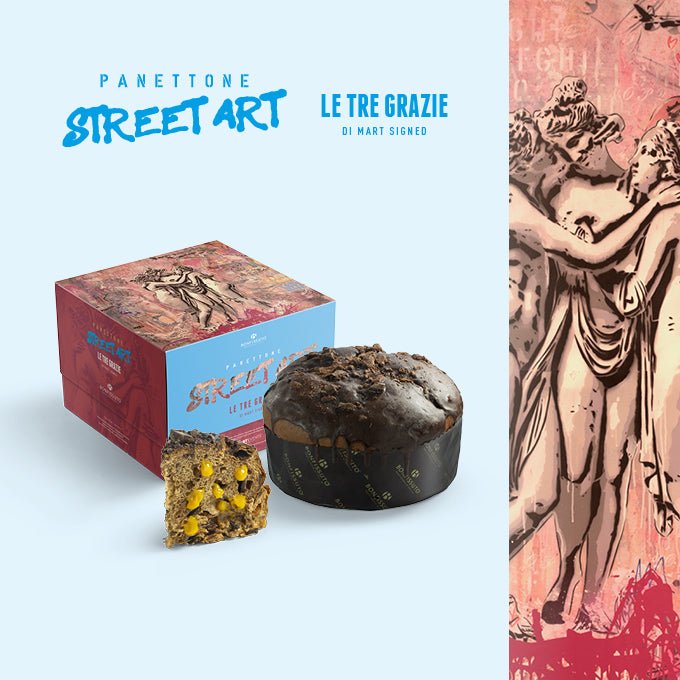 Panettone Street Art Bonfissuto, 1kg - impasto al Gianduia con Crema Zabaione e Marsala - Musetti shop