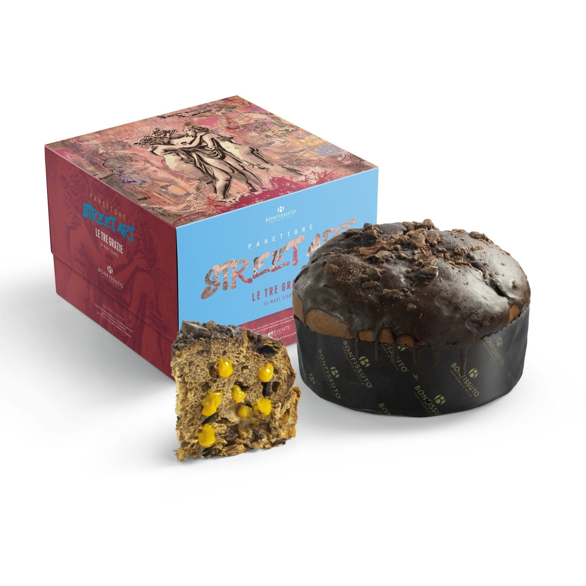 Panettone Street Art Bonfissuto, 1kg - impasto al Gianduia con Crema Zabaione e Marsala - Musetti shop