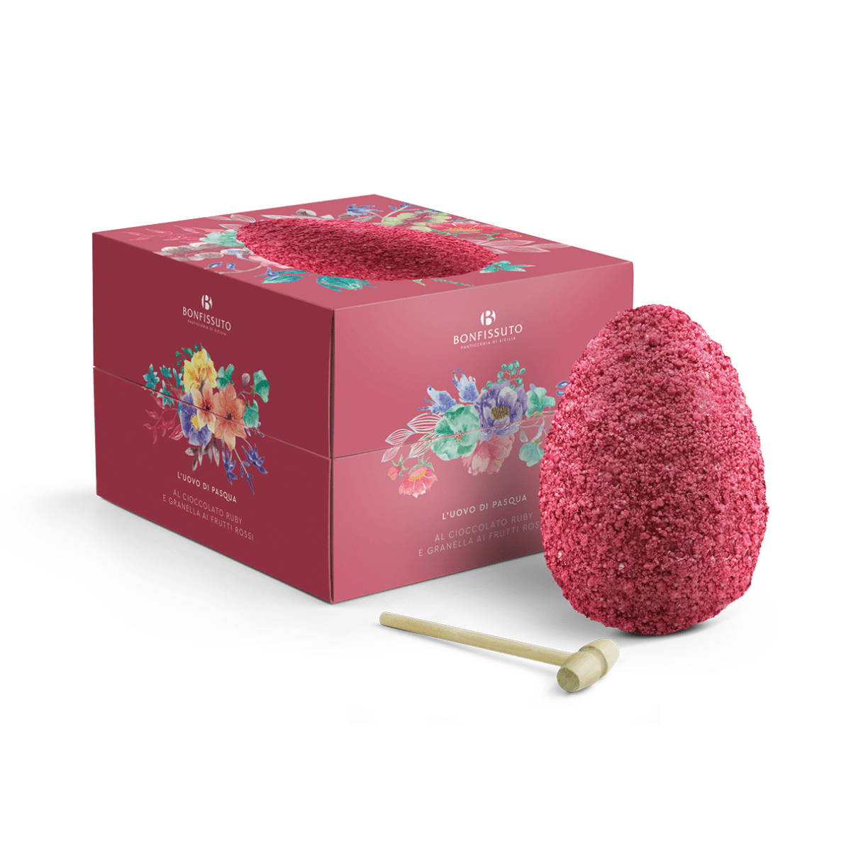 Uovo di Pasqua Ruby Bonfissuto, 500 g - Con Cioccolato Ruby e Crumble ai Frutti Rossi - Musetti shop